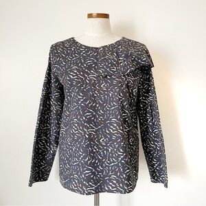 COS Aritzia printed ruffle abstract blouse size 12 preowned